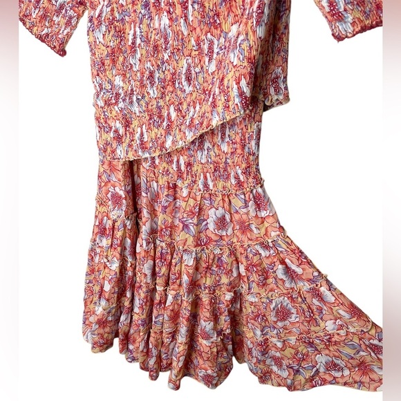 Poupette St Barth Soledad Dress in Yellow Dahlia Size Small Smocked Off Shoulder - Picture 6 of 12